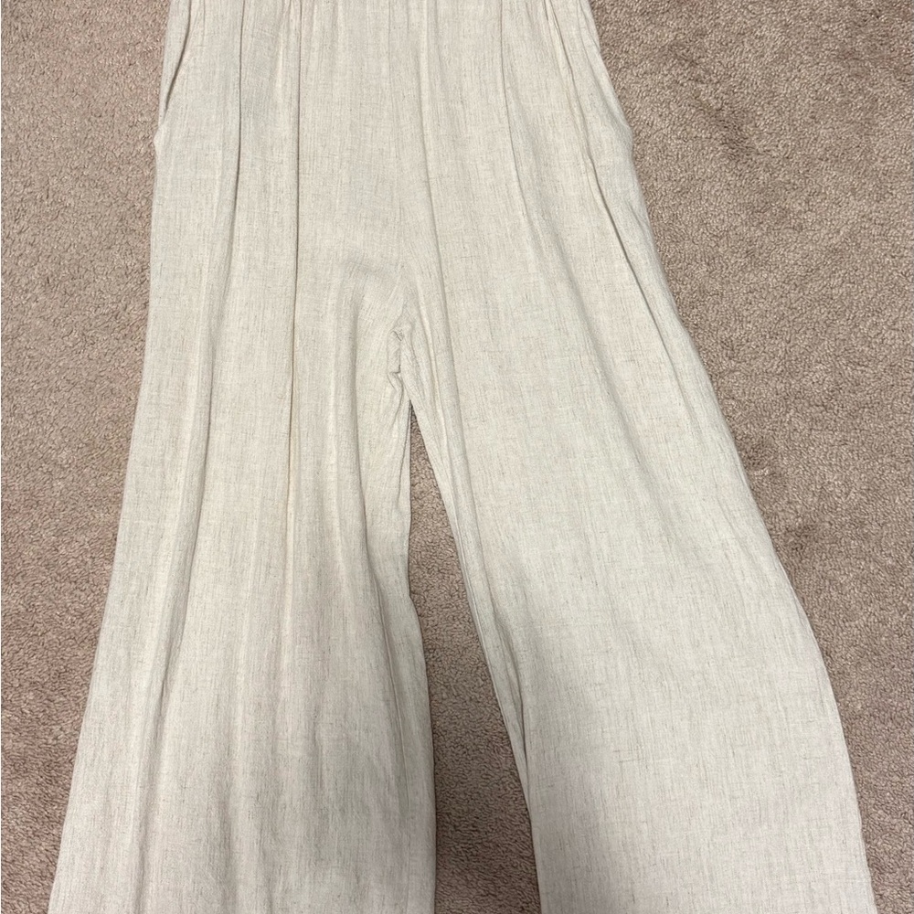 Chic Cream Wide-Leg Linen Pants
